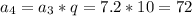 a_4=a_3*q=7.2*10=72