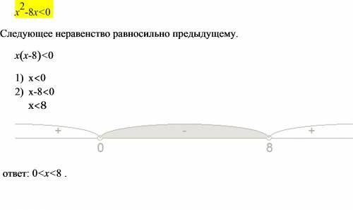 X2 - 8x < 0 ( х квадрат минус 8х меньше 0)