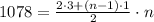 1078=\frac{2\cdot3+(n-1)\cdot1}{2}\cdot n