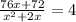 \frac{76x+72}{x^{2}+2x}=4