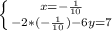 \left \{ {{x=-\frac{1}{10}} \atop {-2*(-\frac{1}{10})-6y=7}} \right.