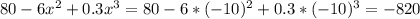 80-6x^2+0.3x^3=80-6*(-10)^2+0.3*(-10)^3=-820