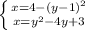 \left \{ {{x=4-(y-1)^2} \atop {x=y^2-4y+3}} \right