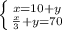 \left \{ {{x=10+y\atop{\frac{x}{3}+y=70}} \right