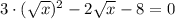 3\cdot( \sqrt{x} )^2-2 \sqrt{x} -8=0