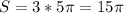 S = 3 * 5 \pi = 15 \pi 