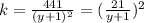 k=\frac{441}{(y+1)^2}=(\frac{21}{y+1})^2