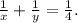 \frac{1}{x}+\frac{1}{y}=\frac{1}{4}.