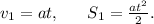 v_{1}=at,\ \ \ \ \ S_{1}=\frac{at^2}{2}.