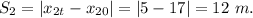 S_{2}=|x_{2t}-x_{20}|=|5-17|=12\ m.