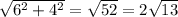 \sqrt{6^{2}+4^{2}}=\sqrt{52}=2\sqrt{13}