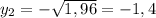 y_{2}=-\sqrt{1,96}=-1,4