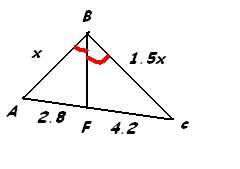 Биссектриса треугольника делит противоположную сторону на отрезки 2,8 см и 4,2 см. периметр треуголь