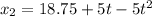 x_{2}=18.75+5t-5t^2