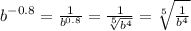 b^{-0.8} = \frac{1}{b^{0.8}}=\frac{1}{\sqrt[5]{b^4}}=\sqrt[5]{\frac{1}{b^4}}