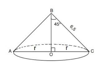 Угол между образующей и осью конуса равен 45, образующая 6,5 см.найдите площадь боковой поверхности