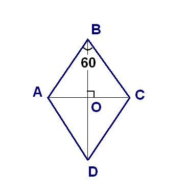 Острый угол ромба 60 градусов, а его площадь 54корнеь3.найти длину большей диагонали ромба