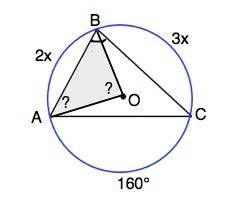 Вершины треугольника авс лежат на окружности с центром о, угол авс=80 грудусов, дуга вс : на дугу ав