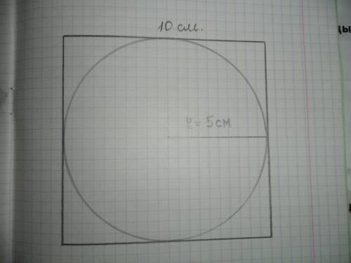 Вквадрат , сторона которго равна 10 см , вписан круг наибольшего радиуса . найдите длину окружности 