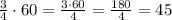 \frac{3}{4}\cdot60=\frac{3\cdot60}{4}=\frac{180}{4}=45