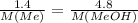 \frac{1.4}{M(Me)}=\frac{4.8}{M(MeOH)}