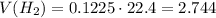 V(H_2)=0.1225\cdot22.4=2.744