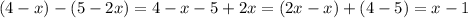 (4-x)-(5-2x)=4-x-5+2x=(2x-x)+(4-5)=x-1