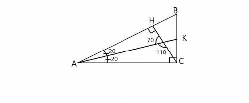 Найти угол. в прямоугольном треугольнике abc угол c=90 найдите угол между высотой ch и биссектрисой