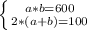 \left \{ {{a*b=600} \atop {2*(a+b)=100}} \right