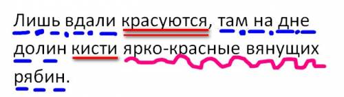 Надо разобрать предложение! лишь вдали красуются,там на дне долин кисти ярко-красные вянущих рябин.