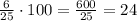 \frac{6}{25}\cdot100=\frac{600}{25}=24