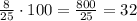 \frac{8}{25}\cdot100=\frac{800}{25}=32