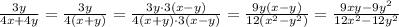 \frac{3y}{4x+4y}=\frac{3y}{4(x+y)}=\frac{3y\cdot3(x-y)}{4(x+y)\cdot3(x-y)}=\frac{9y(x-y)}{12(x^2-y^2)}=\frac{9xy-9y^2}{12x^2-12y^2}