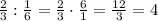 \frac{2}{3}:\frac{1}{6}=\frac{2}{3}\cdot\frac{6}{1}=\frac{12}{3}=4