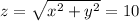 z=\sqrt{x^{2}+y^{2}}=10 