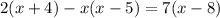 2(x+4)-x(x-5)=7(x-8)