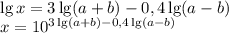 \\\lg x = 3\lg(a+b)-0,4\lg(a-b) \\ x=10^{3\lg(a+b)-0,4\lg(a-b)}