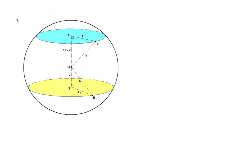 1.сечения шара двумя параллельными плоскостями,между которыми лежит центр шара,имеют площади 144 пи 