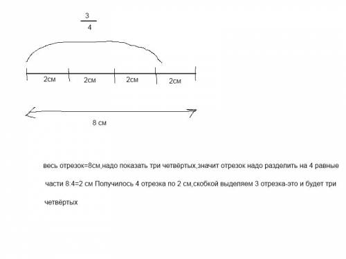 Накреслы видризок завдовжкы 8см и покажы дужкою три четвертых цього видризка? нужно сейчяс.