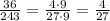 \frac{36}{243}=\frac{4\cdot9}{27\cdot9}=\frac{4}{27}