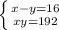 \left \{ {{x-y=16} \atop {xy=192