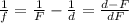 \frac1f=\frac1F-\frac1d=\frac{d-F}{dF}