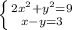 \left \{{{2x^{2}+y^{2}=9}\atop{x-y=3}} \right