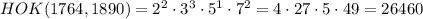 \\HOK(1764,1890)=2^2\cdot3^3\cdot5^1\cdot7^2=4\cdot27\cdot5\cdot49=26460