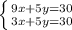 \left \{ {{ 9x+5y=30} \atop {3x+5y=30}} \right