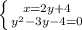 \left \{ {{x=2y+4} \atop {y^2-3y-4=0}} \right.