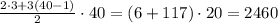 \\\frac{2\cdot3+3(40-1)}2\cdot40=(6+117)\cdot20=2460