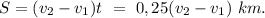 S=(v_2-v_1)t\ =\ 0,25(v_2-v_1)\ km.