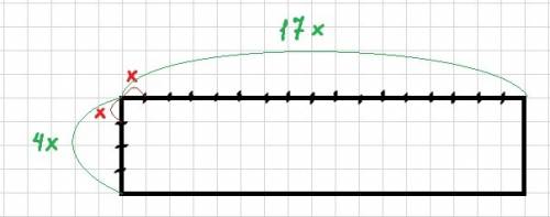 Найдите периметр прямоугольника, если его площать равна 272, а отношение соседних сторон равно 4: 17