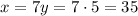 x=7y=7\cdot5=35